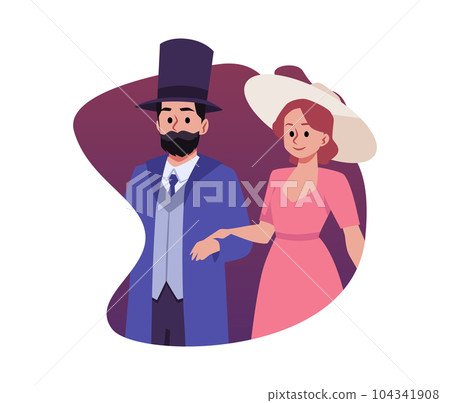 Smiling man and woman in victorian style... - Stock Illustration ...