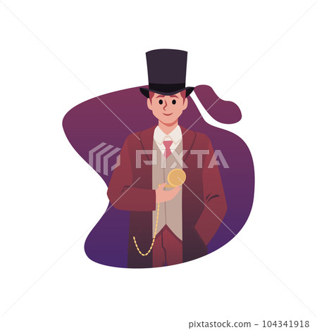 Elegant man of Victorian era, flat vector illustration isolated on white background. Elegant man of Victorian era, flat vector illustration isolated on white background. 104341918
