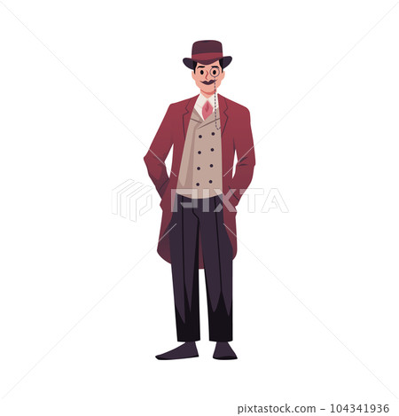 Fashionable man in Victorian style clothes, flat vector illustration isolated on white background. Fashionable man in Victorian style clothes, flat vector illustration isolated on white background. 104341936