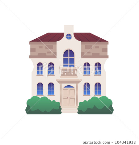 Huge expensive victorian house exterior with balcony flat style, vector illustration 104341938