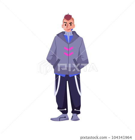 Fashionable man with futuristic cybernetic implants, flat vector illustration isolated on white background. 104341964