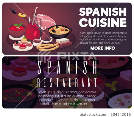 Spanish cuisine posters or banners collection, flat vector illustration. 104342016