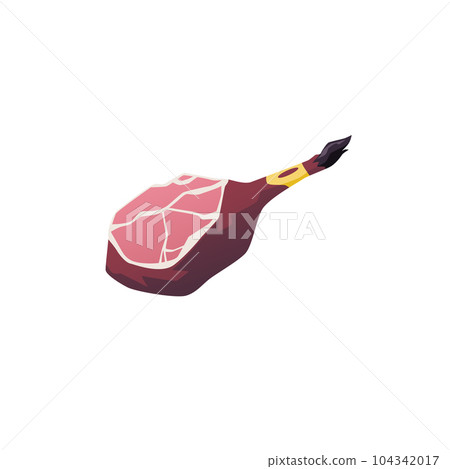 Vector isolated illustration of Prosciutto hamlog is traditional Spanish food, Large tasty piece of pork on white background Vector isolated illustration of Prosciutto hamlog is traditional Spanish food, Large tasty piece of pork on white background 104342017