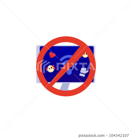 Computer screen intersect with red lines flat vector illustration isolated. 104342107