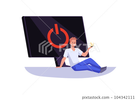 Man enjoying real life during digital detox, flat vector illustration isolated on white background. Man enjoying real life during digital detox, flat vector illustration isolated on white background. 104342111