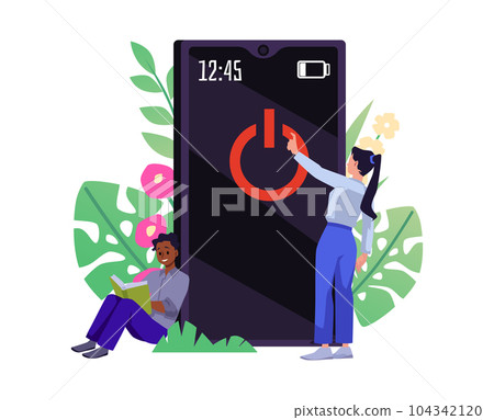 People turn off devices to have digital detox, vector illustration isolated. 104342120