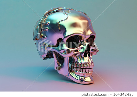 Holographic 3D skull on gradient pastel background 104342483