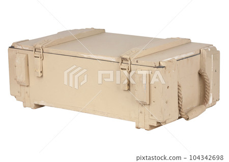 Army ammunition yellow coloured wooden crate. Army ammunition yellow coloured wooden crate. 104342698