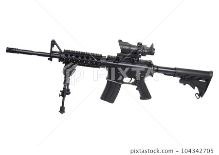 AR-15 assault rifle with bipod isolated on a white AR-15 assault rifle with bipod isolated on a white 104342705