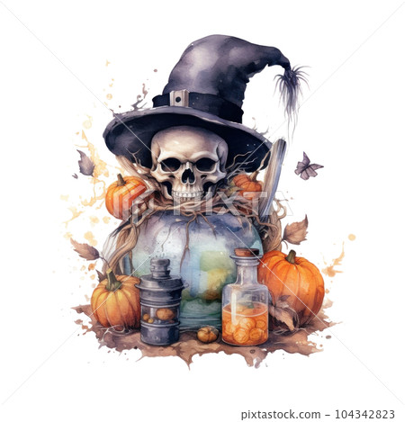 Halloween watercolor composition. Illustration AI Generative Halloween watercolor composition. Illustration AI Generative 104342823