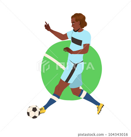 Man Football Player in Uniform Passing Ball Scoring Goal Vector Illustration. 104343016