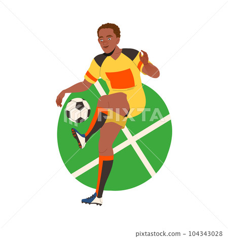 Man Football Player in Uniform Passing Ball Scoring Goal Vector Illustration 104343028