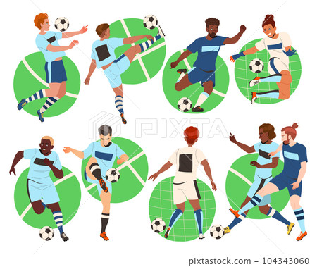 Man Football Player Kicking Ball Scoring Goal Vector Set Man Football Player Kicking Ball Scoring Goal Vector Set 104343060