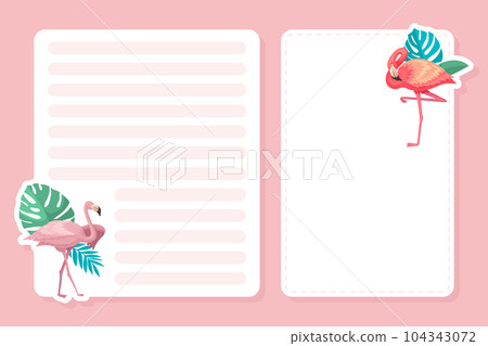 Empty Note Card with Flamingo Bird and Tropical Leaf Vector Template Empty Note Card with Flamingo Bird and Tropical Leaf Vector Template 104343072