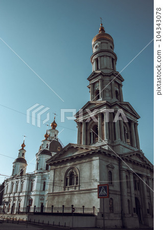 The old historical center of Kharkiv morning photo. Church architecture The old historical center of Kharkiv morning photo. Church architecture 104343078