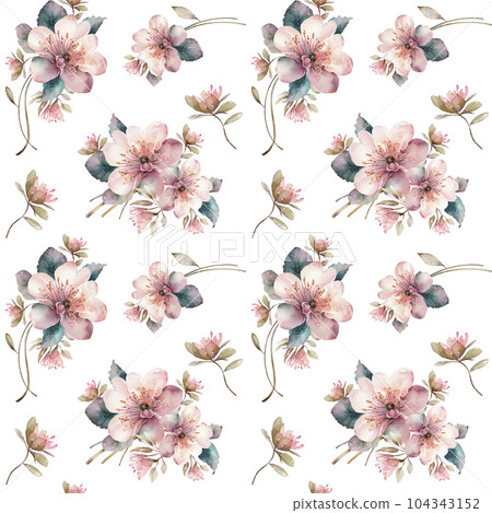 Seamless pattern with watercolor large pink flowers, hand painted on a white background. Seamless pattern with watercolor large pink flowers, hand painted on a white background. 104343152