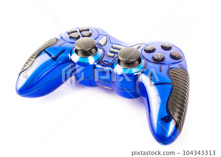 Blue gamepad without perforated on white background isolate Blue gamepad without perforated on white background isolate 104343313