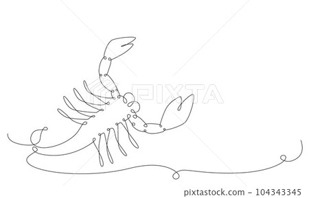 Scorpio zodiac constellation one single hand drawing continues line banner. Vector stock illustration isolated on white background. Editable stroke line. EPS10 104343345