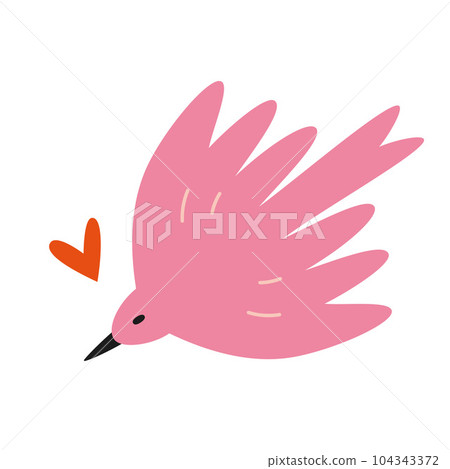Dove of peace, cartoon style. Flying cute bird with heart. Trendy modern vector illustration isolated on white background, hand drawn, flat Dove of peace, cartoon style. Flying cute bird with heart. Trendy modern vector illustration isolated on white background, hand drawn, flat 104343372