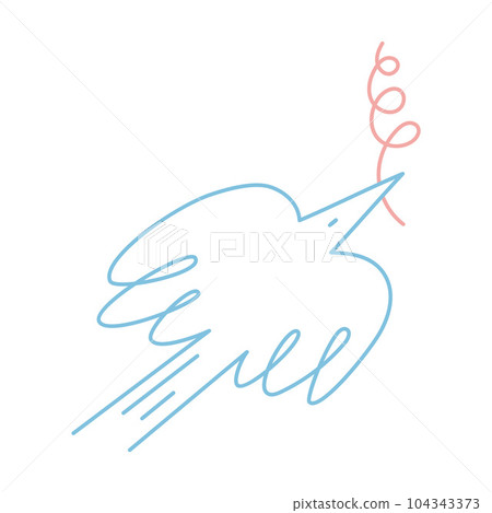 Dove of peace and freedom in simple linear style. Flying cute pigeon holding a branch. Trendy modern vector illustration isolated on white, hand drawn. 104343373