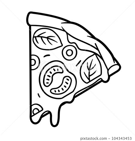 Tasty Italian pizza slice. Delicious fast food meal. Illustration for cafe menu. 104343453