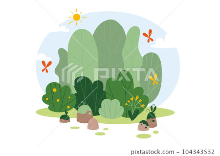 Nature scene forest and trees, cartoon style. Trendy modern vector illustration 104343532