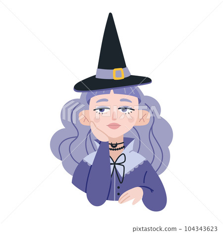 Witch beautiful girl props up his head, portrait, cartoon style. Trendy modern vector illustration isolated on white background, hand drawn 104343623