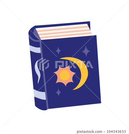 Witch magic book, Spellbook, cartoon style. Helloween and magic concept. Trendy modern vector illustration isolated on white background, hand drawn Witch magic book, Spellbook, cartoon style. Helloween and magic concept. Trendy modern vector illustration isolated on white background, hand drawn 104343633