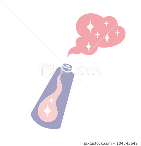 Potion elixir bottle with fairy dust, cartoon style. Glass bottle with magic pollen. Trendy modern vector illustration, hand drawn Potion elixir bottle with fairy dust, cartoon style. Glass bottle with magic pollen. Trendy modern vector illustration, hand drawn 104343642