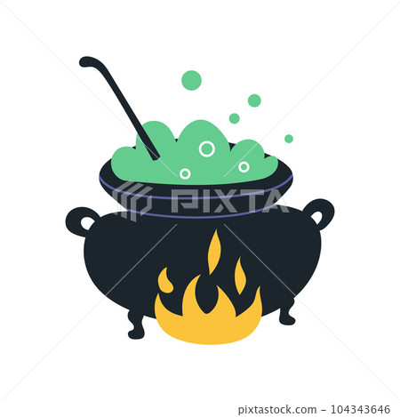 Boiling potion witchs magic cauldron, cartoon style. Trendy modern vector illustration isolated on white background, hand drawn Boiling potion witchs magic cauldron, cartoon style. Trendy modern vector illustration isolated on white background, hand drawn 104343646