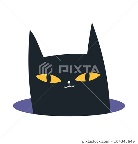 Cartoon black cat peeking out of a hole. Trendy modern vector illustration isolated on white background, hand drawn 104343649