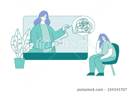 Mental Healthcare with Woman Having Psychotherapy with Messy Rope Vector Illustration Mental Healthcare with Woman Having Psychotherapy with Messy Rope Vector Illustration 104343707