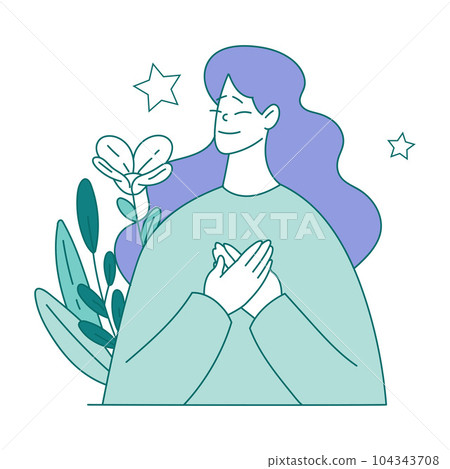 Mental Health with Woman Character Feeling Happiness and Harmony Vector Illustration 104343708