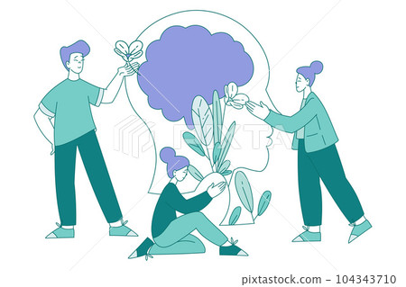 Mental Healthcare with People Characters Healing Brain Vector Illustration 104343710