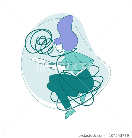 Young Woman Suffering from Fear Entangled with Ropes Vector Illustration Young Woman Suffering from Fear Entangled with Ropes Vector Illustration 104343789