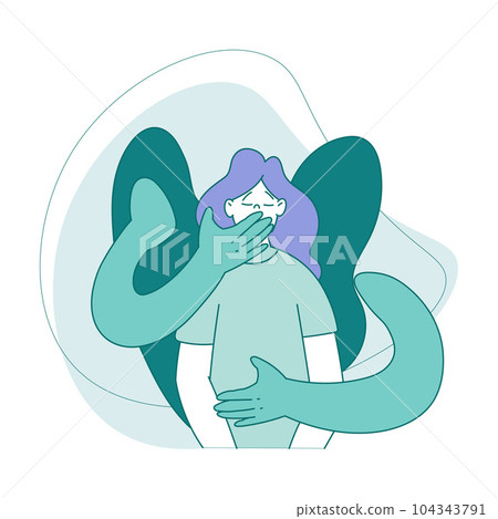 Young Woman with Embraced Arms Suffering from Fear Vector Illustration Young Woman with Embraced Arms Suffering from Fear Vector Illustration 104343791