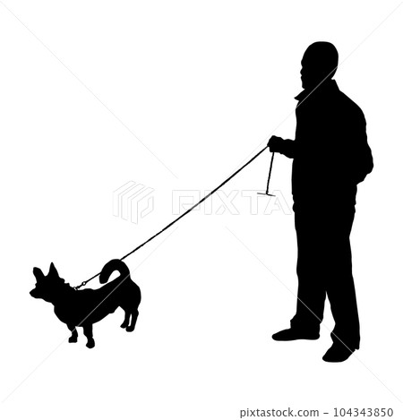 Vector silhouette of a man with a dog on a white background. 104343850