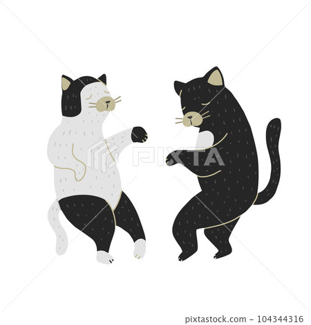 Dancing Cats isolated on white background. Couple at the party. 104344316