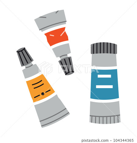 Paint tubes, oil paint, acrylic, gouache or watercolor, cartoon style. Trendy modern vector illustration isolated on white background, hand drawn, flat design Paint tubes, oil paint, acrylic, gouache or watercolor, cartoon style. Trendy modern vector illustration isolated on white background, hand drawn, flat design 104344365