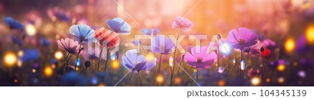Summer field with flowers. Illustration AI Generative 104345139