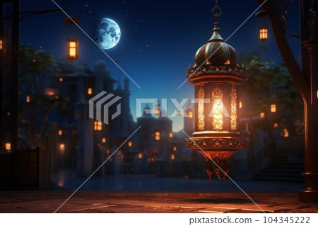 Ramadan background with lantern. Illustration AI Generative 104345222