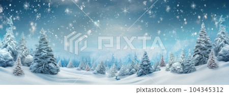 Blue winter background with Christmas tree. Illustration AI Generative 104345312