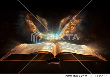 The pages of an open book come to life with a radiant glow, suggesting the power of knowledge to transform our world. A perfect image for educational or literary themes. AI Generative. 104345486
