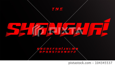 Powerful and determined font, modern edgy letters for esport team logo, dynamic and sharp headline. Geometric and italic typography style. Vector alphabet Powerful and determined font, modern edgy letters for esport team logo, dynamic and sharp headline. Geometric and italic typography style. Vector alphabet 104345537
