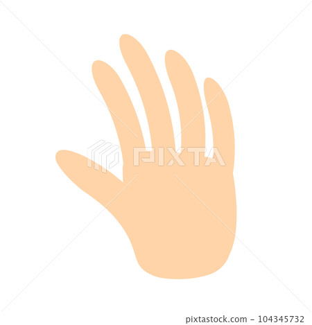 A hand with bent fingers. Illustrations of stop, bye, beckoning gestures. 104345732