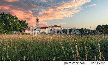 Landscape with bell tower Landscape with bell tower 104345784