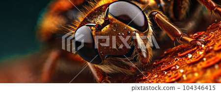 Up-close and detailed image of a captivating insect, highlighting the intricate details for eye-catching web banner. Generative AI 104346415