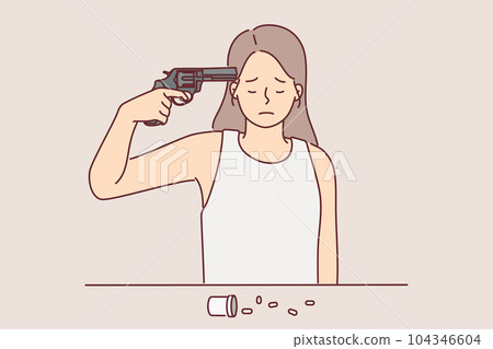 Distressed woman wants to commit suicide with pistol or pills after losing home due to bankruptcy Distressed woman wants to commit suicide with pistol or pills after losing home due to bankruptcy 104346604