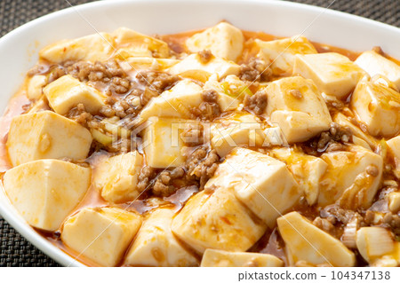 Close-up of mapo tofu. 104347138