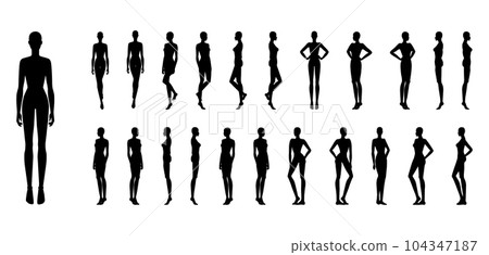 Silhouette of Women set body standing and walking in different poses fashion Illustration. Flat female character 104347187